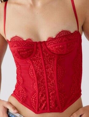 Sexy Red Lace Bustier Corset Top Size XS